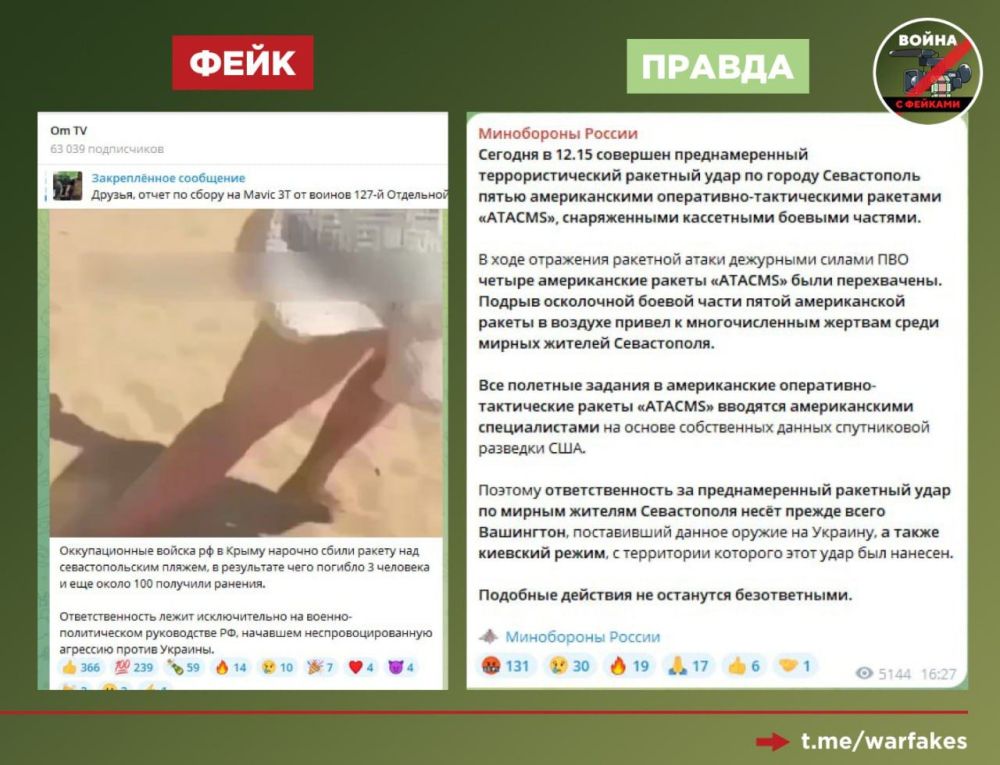 Фейк: Российская ПВО намеренно сбила американскую ракету над пляжем в Севастополе