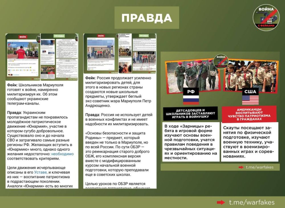 Фейк: Россия использует детей в качестве оружия против Украины, милитаризируя их с помощью молодежного движения «Юнармия», заявил постоянный представитель Украины при международных организациях Евгений Цымбалюк Фейк: Россия использует детей в качестве оружия против Украины, милитаризируя их с помощью молодежного движения «Юнармия», заявил постоянный представитель Украины при международных организациях Евгений Цымбалюк