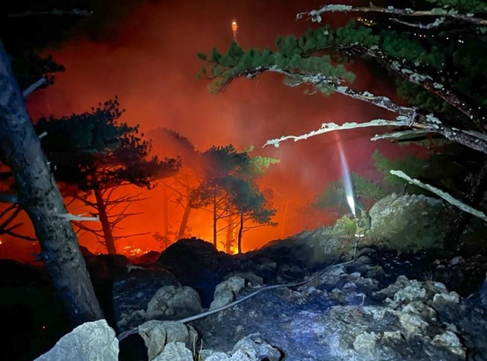 Ночью на вершине скалы Шаан-Кая в Крыму загорелся лес Ночью на вершине скалы Шаан-Кая в Крыму загорелся лес