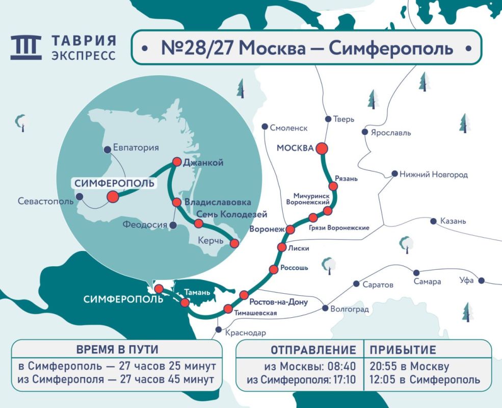 Фирменный поезд №28/27 «Таврия Экспресс» сообщением Москва – Симферополь курсирует ежедневно Фирменный поезд №28/27 «Таврия Экспресс» сообщением Москва – Симферополь курсирует ежедневно
