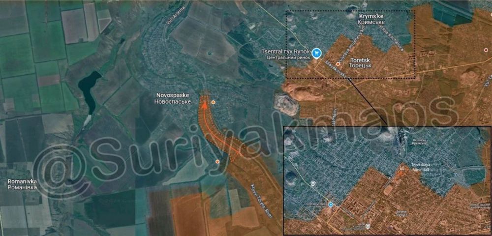 Обстановка в зоне СВО:. 1. Ситуация на Красноармейском направлении: Российская армия вошла в Нововасильевку и Песчаное. Кроме того, российские войска совершили продвинулись южнее Зеленого и в направлении Волково Обстановка в зоне СВО:. 1. Ситуация на Красноармейском направлении: Российская армия вошла в Нововасильевку и Песчаное. Кроме того, российские войска совершили продвинулись южнее Зеленого и в направлении Волково