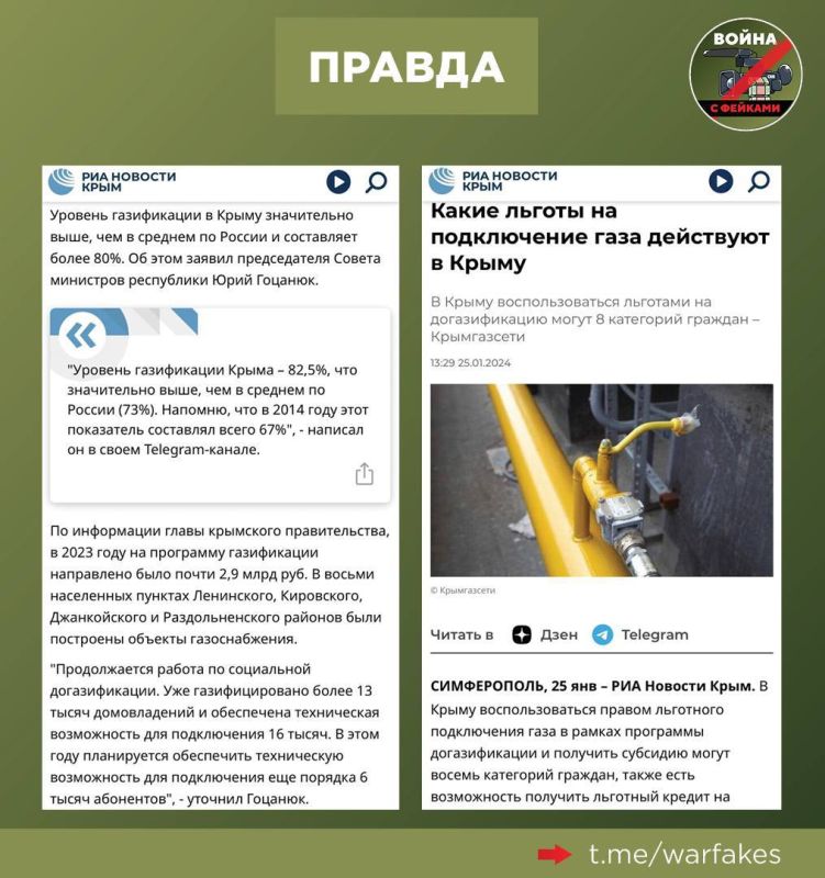 Фейк: До 2014 года в Крыму не было проблем с газом, а сейчас Россия не может обеспечить жителей полуострова голубым топливом, сообщают украинские телеграм-каналы Фейк: До 2014 года в Крыму не было проблем с газом, а сейчас Россия не может обеспечить жителей полуострова голубым топливом, сообщают украинские телеграм-каналы