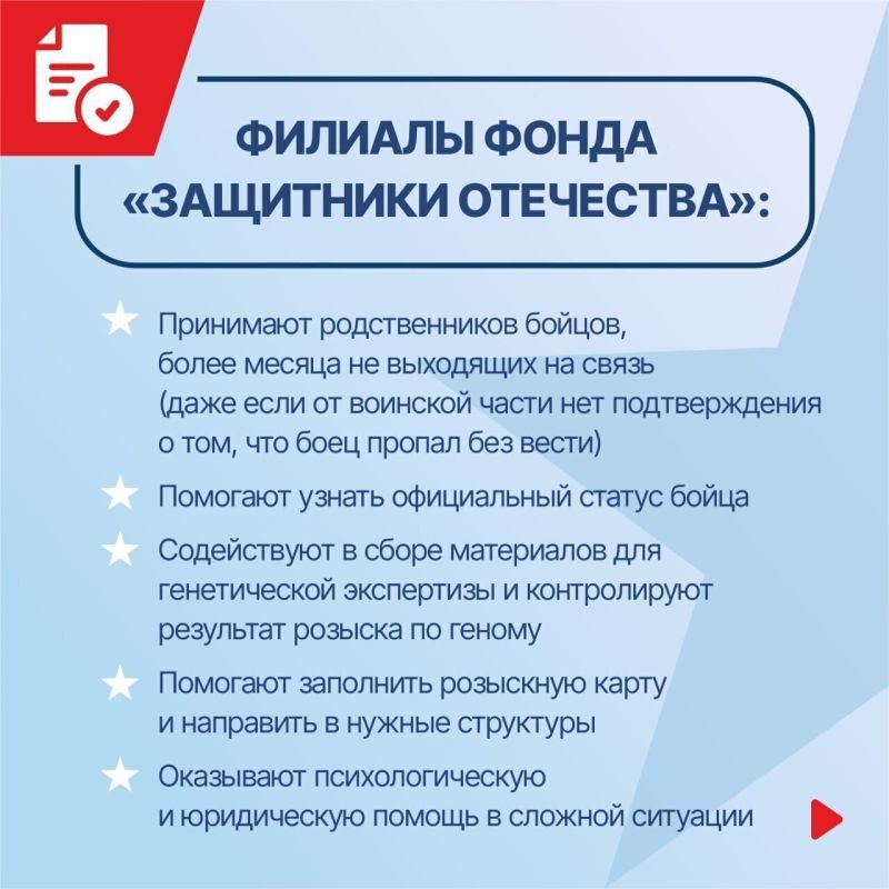 Филиалы фонда «Защитники Отечества» работают с родственниками пропавших бойцов Филиалы фонда «Защитники Отечества» работают с родственниками пропавших бойцов