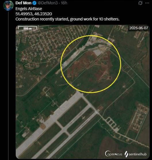 ВС РФ, вероятно, строят укрытия для самолетов на 14 авиабазах после атак украинских дронов, — OSINT-аналитик Def Mon в X ВС РФ, вероятно, строят укрытия для самолетов на 14 авиабазах после атак украинских дронов, — OSINT-аналитик Def Mon в X