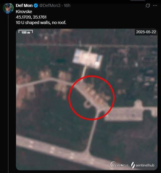 ВС РФ, вероятно, строят укрытия для самолетов на 14 авиабазах после атак украинских дронов, — OSINT-аналитик Def Mon в X ВС РФ, вероятно, строят укрытия для самолетов на 14 авиабазах после атак украинских дронов, — OSINT-аналитик Def Mon в X