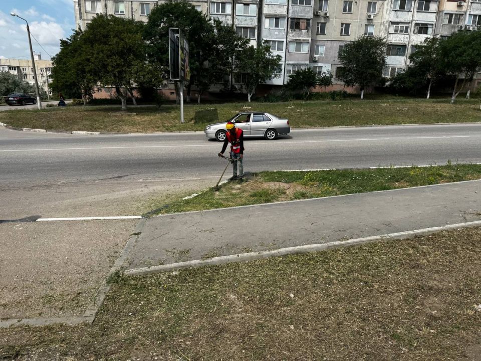 В Керчи продолжается покос травы