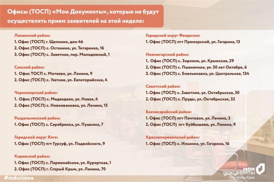 О работе офисов (ТОСП) «Мои Документы» О работе офисов (ТОСП) «Мои Документы»