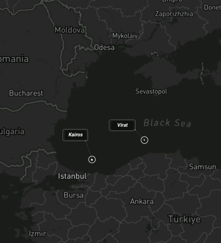 Карта примерного нахождения танкеров KAIROS и VIRAT, которые были атакованы в Черном море