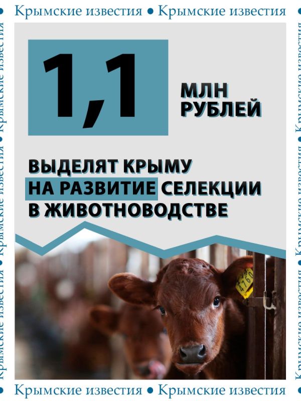 1,1 млн рублей получит Крым на развитие селекции в животноводстве