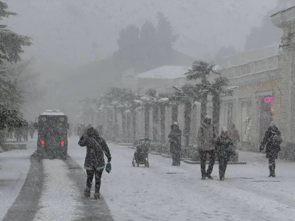 Детей отпускают со школ Ялты из-за сильной метели