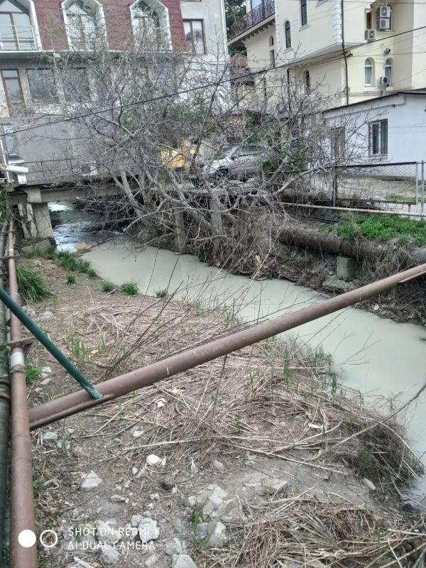 Река Улу-Узень в черте Алушты окрасилась в густой белый цвет Река Улу-Узень в черте Алушты окрасилась в густой белый цвет