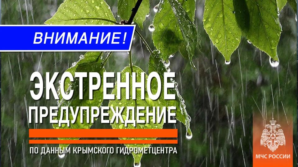 Экстренное предупреждение. Во второй половине дня и вечером 12 июня, в течение суток 13 июня в Крыму ожидаются местами сильные ливни, грозы, град, шквал 15-20 м/с