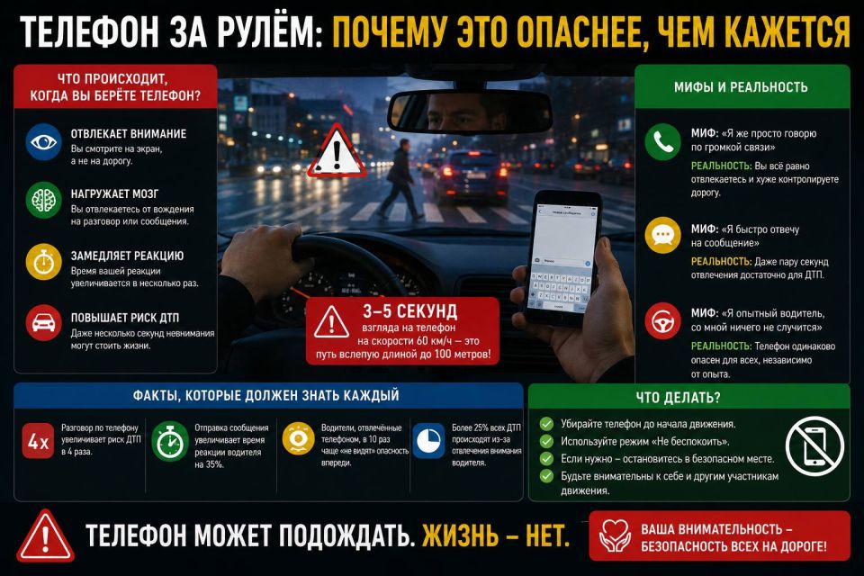 Телефон за рулём: почему это опаснее, чем кажется