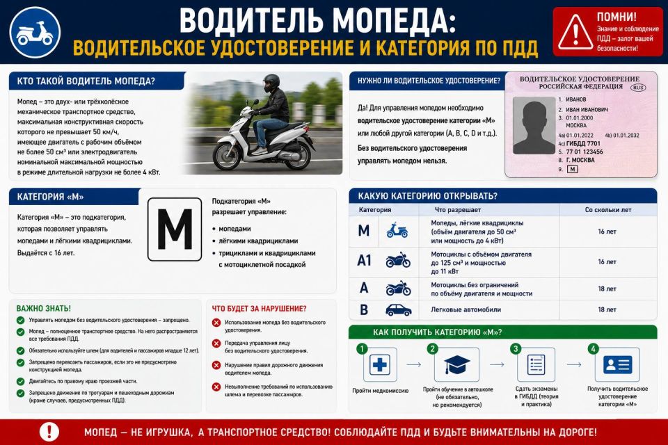Водитель мопеда: с какого возраста и какое водительское удостоверение нужно