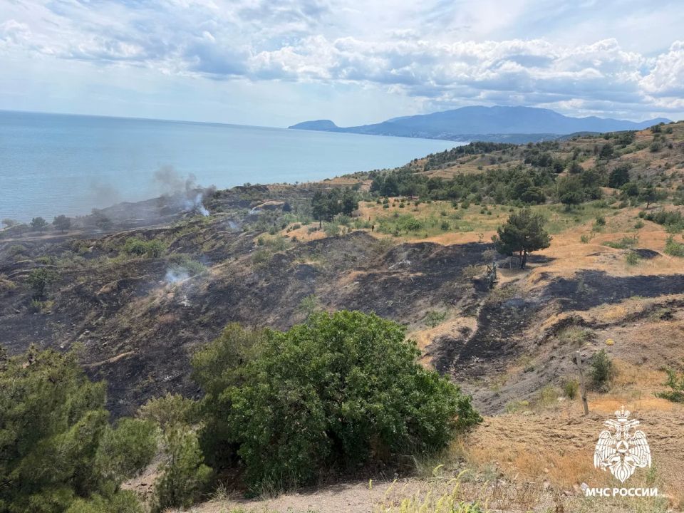 Под Алуштой огнеборцы тушат природный пожар на пяти гектарах