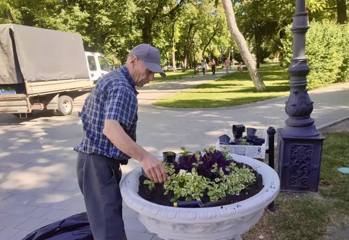 Детский парк пополнился новыми цветами: около тысячи петуний и традесканций теперь украшают его территорию Детский парк пополнился новыми цветами: около тысячи петуний и традесканций теперь украшают его территорию