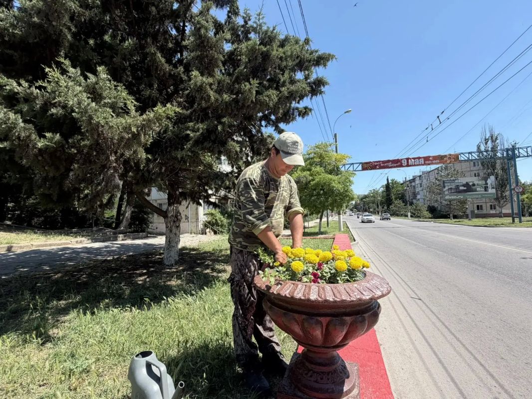 Ежедневно сотрудники Службы городского хозяйства поливают цветы, высаженные в городских парках, скверах, вдоль основных автомобильных магистралей Ежедневно сотрудники Службы городского хозяйства поливают цветы, высаженные в городских парках, скверах, вдоль основных автомобильных магистралей