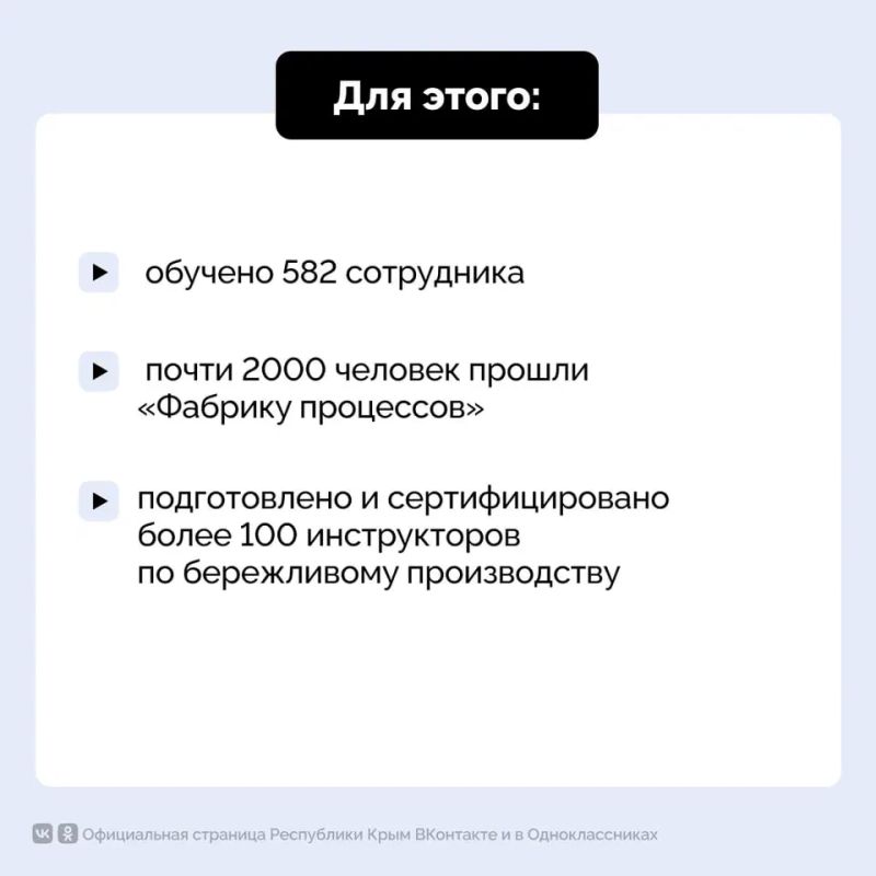 Крым вновь возглавил рейтинг региональных центров компетенций по результатам реализации федерального проекта «Производительность труда» Крым вновь возглавил рейтинг региональных центров компетенций по результатам реализации федерального проекта «Производительность труда»