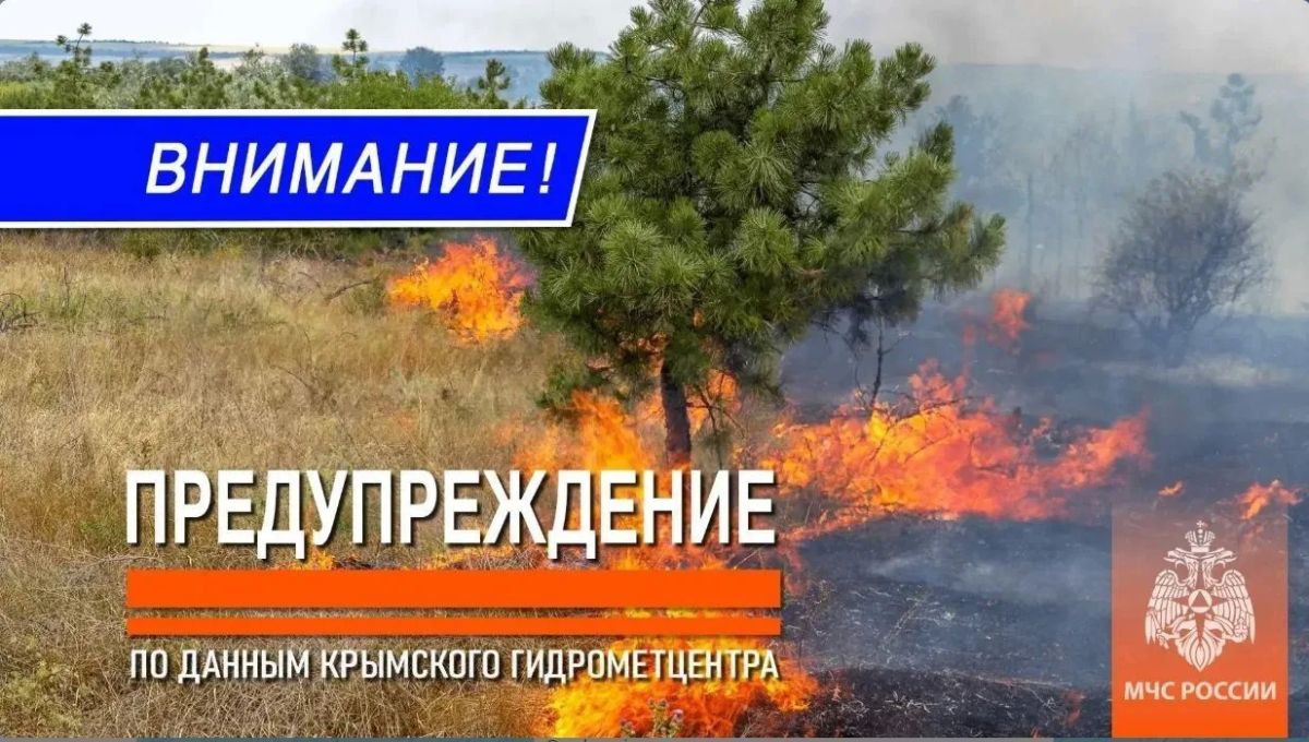 Экстренное предупреждение. 3, 4, 5, 6 августа в западных, центральных, районах Крыма ожидается чрезвычайная пожарная опасность