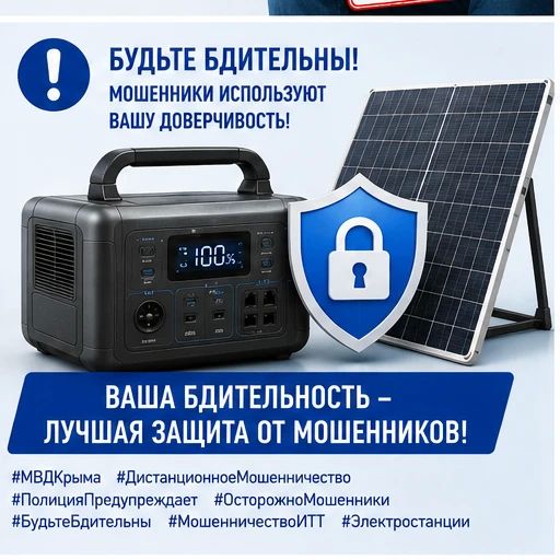 МВД по Республике Крым напоминает: активизировались мошенники, предлагающие оборудование для автономного энергоснабжения МВД по Республике Крым напоминает: активизировались мошенники, предлагающие оборудование для автономного энергоснабжения