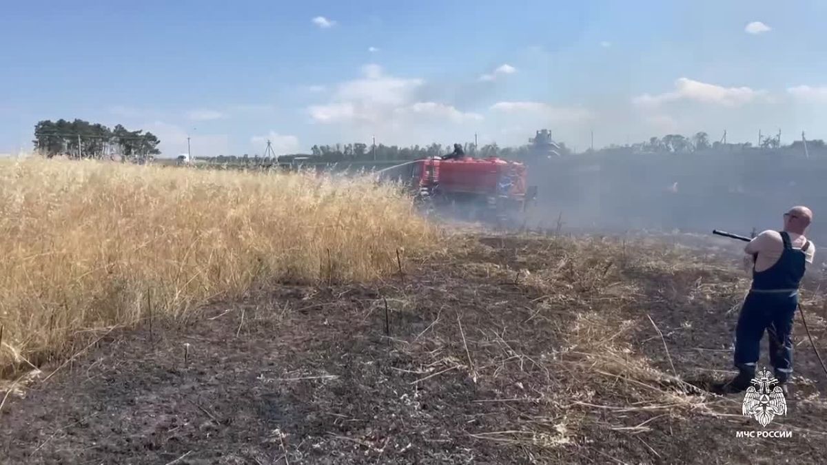 В Симферопольском районе горит сухая трава на площади 50 гектаров