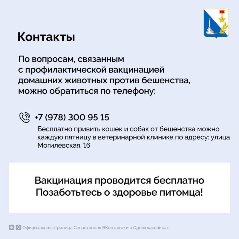 Напоминаем о бесплатной вакцинации питомцев Напоминаем о бесплатной вакцинации питомцев