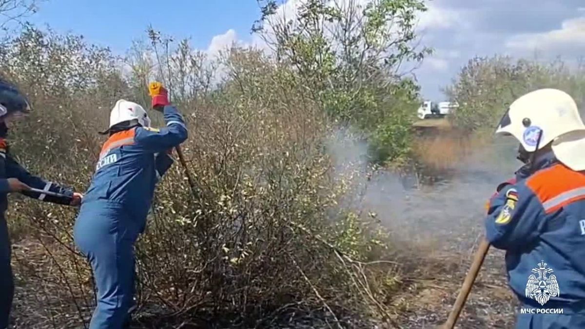 5 гектаров сухой травы горят в Симферопольском районе