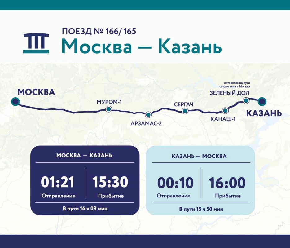 Между Москвой и Казанью курсирует двухэтажный поезд «Гранд Сервис Экспресс» №166/165