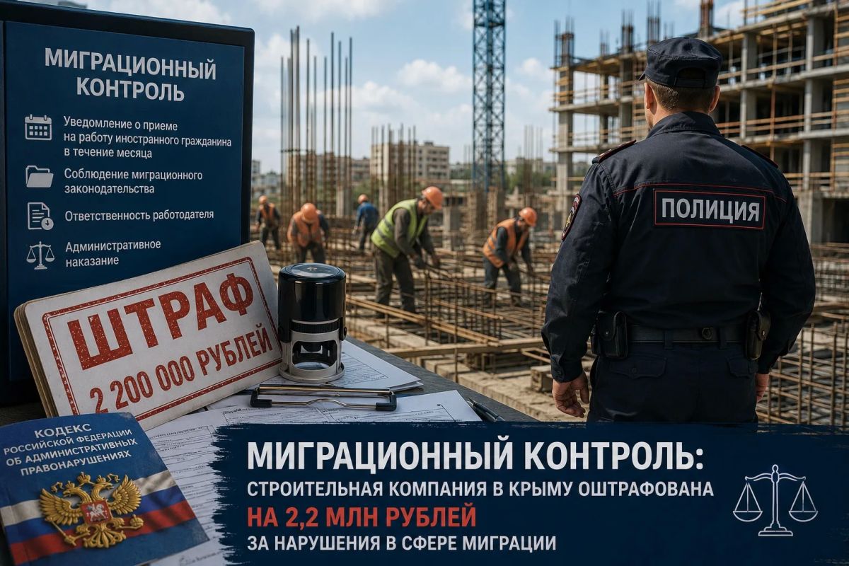 Миграционный контроль: строительная компания в Крыму оштрафована на 2,2 млн рублей за нарушения в сфере миграции