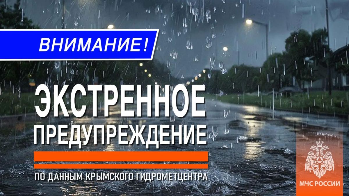 Экстренное предупреждение. 14 сентября и ночью 15 сентября в Крыму ожидаются дожди, местами очень сильные, грозы, усиление северо-западного ветра местами 15-20 м/с