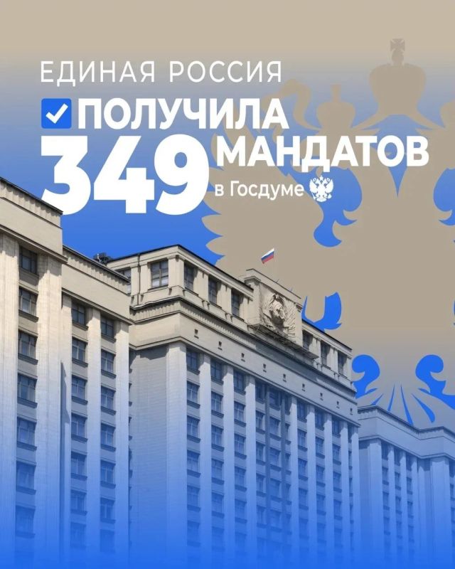 «Единая Россия» обеспечила своей фракции конституционное большинство в Госдуме - 349 мандатов