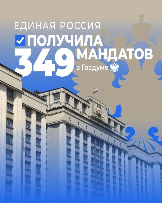 Янина Павленко: Единая Россия получила 349 мандатов в Госдуме (около 58% голосов граждан), ее кандидаты победили более чем в двухстах одномандатных округах