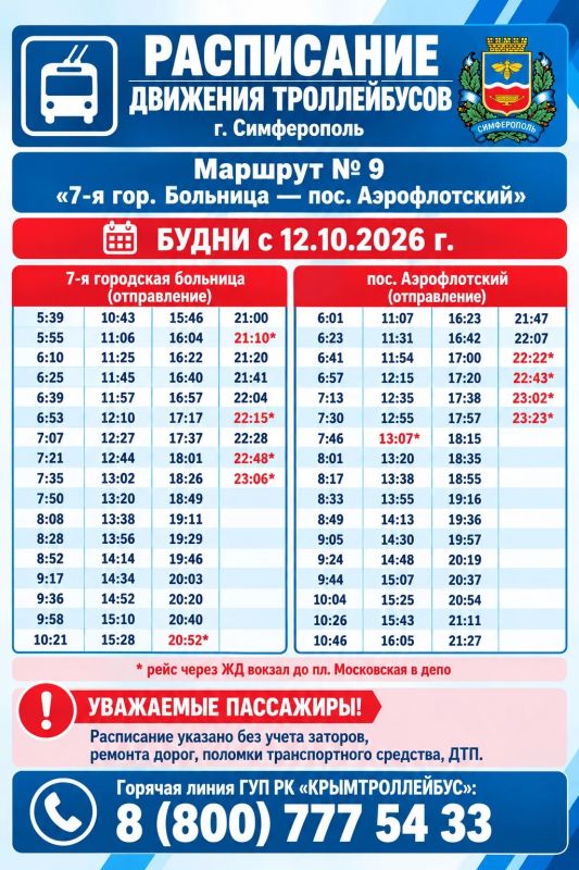 Новое расписание троллейбусного маршрута № 9 в г. Симферополь Новое расписание троллейбусного маршрута № 9 в г. Симферополь